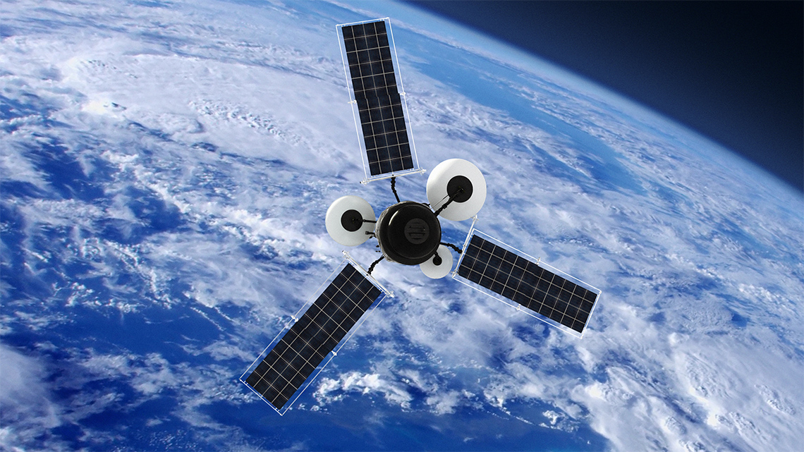 A satellite orbits Earth from space.