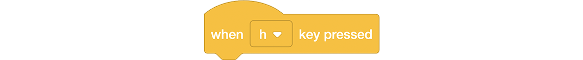 A block that says When h key is pressed.