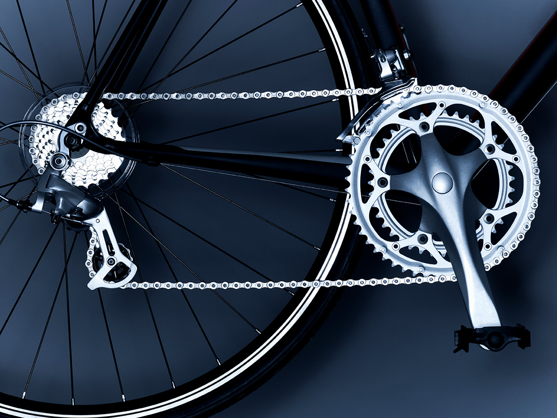 Bicycle pedal, chain, and gear assembly