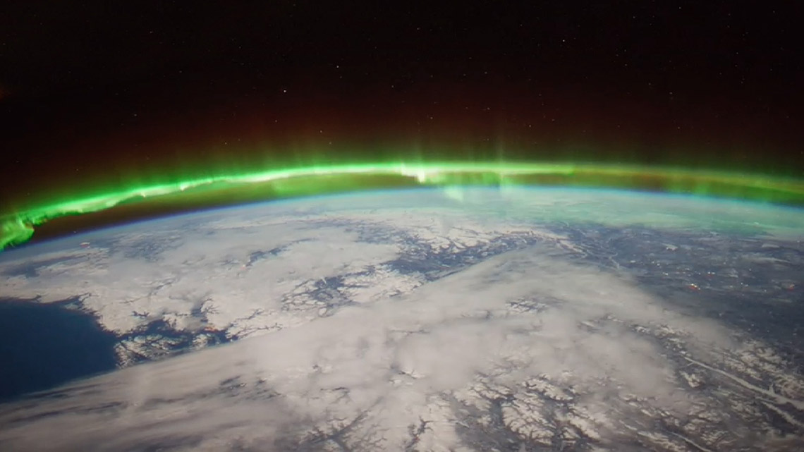 The Aurora Borealis being viewed from the International Space Station.