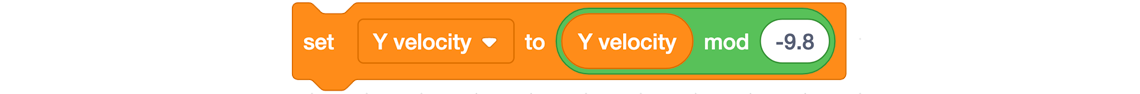 An image showing how the Y velocity is set to 9.8m/s