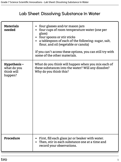 Lab Sheet: Dissolving Substance
                                            In Water