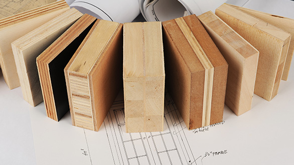 Blocks of wood comprised of many thin layers of wood glued together.