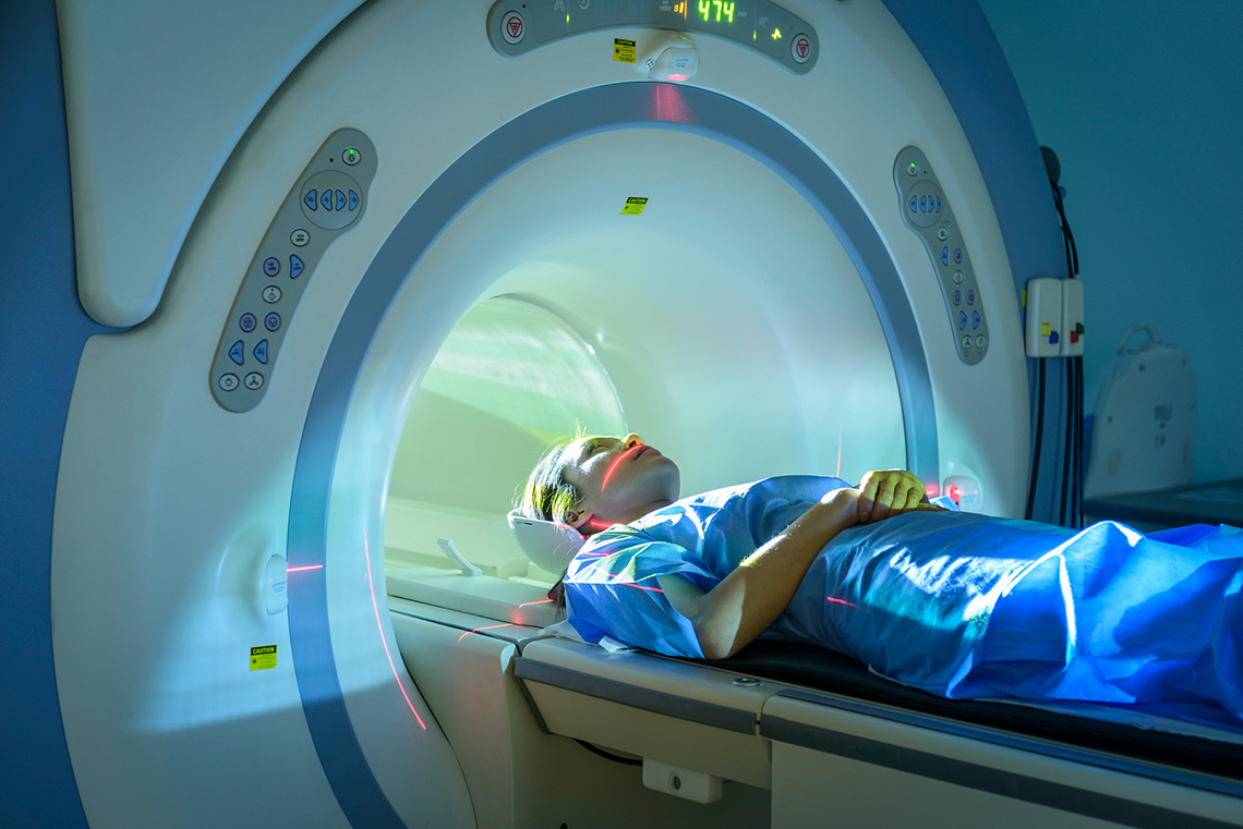 Patient entering MRI machine.