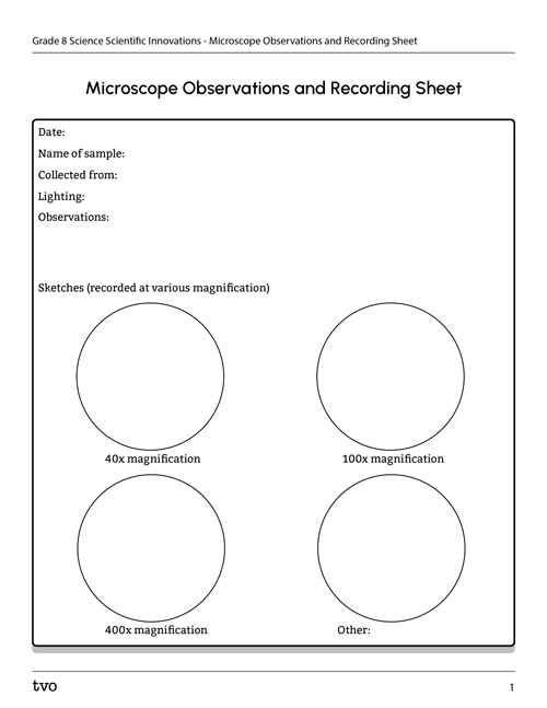 Microscope Observations and
Recording Sheet