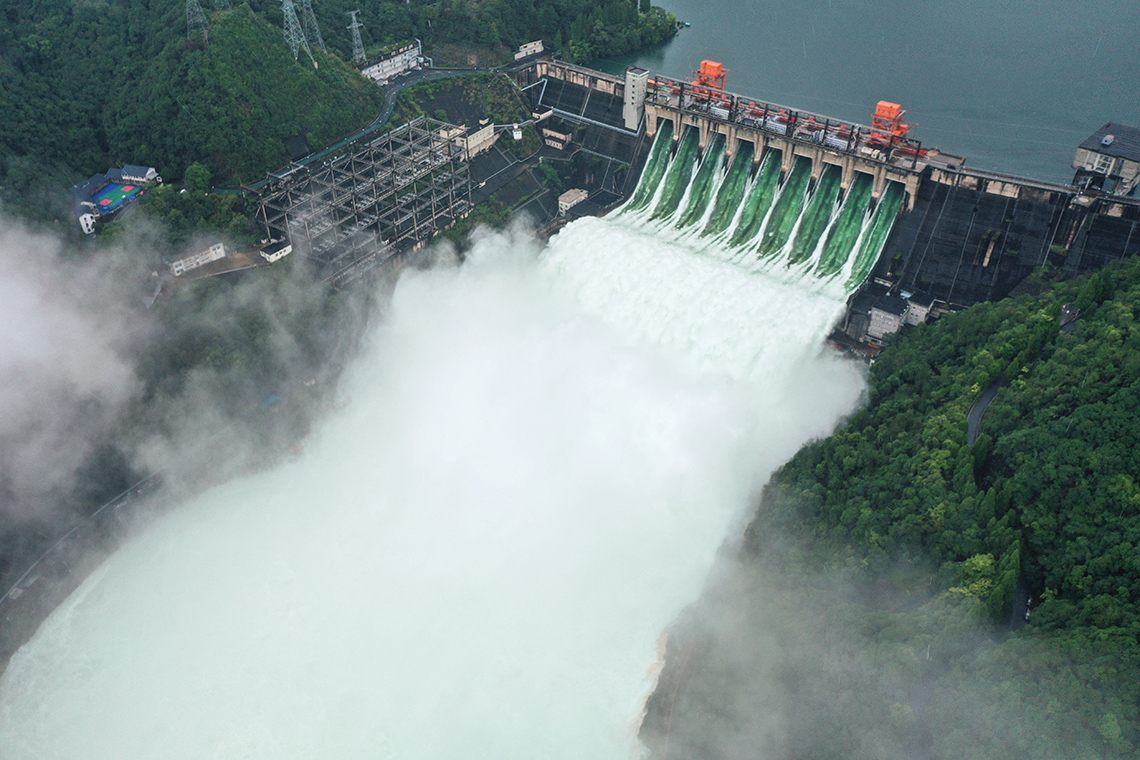 Water gushing out from a dam.
