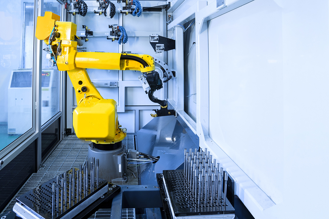 A robotic arm moving using hydraulics.