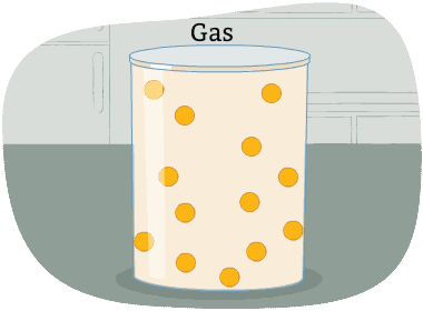Gas particles moving in their container.