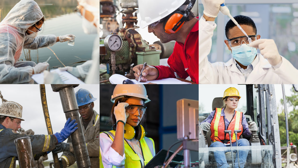 A 6 frame of people working in different careers.