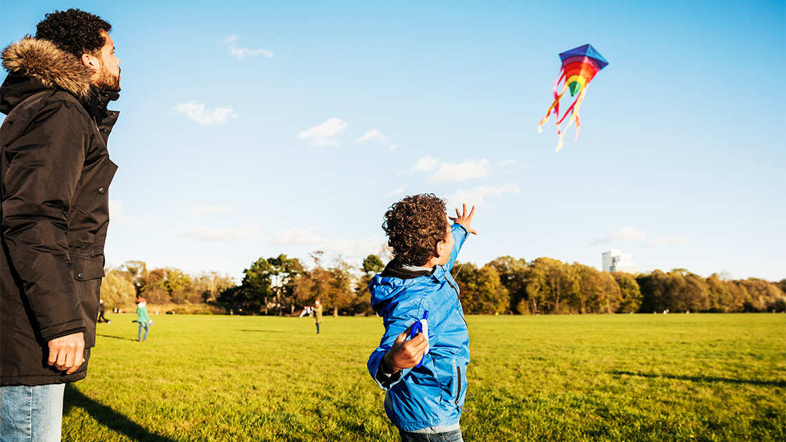 Flying a kite.