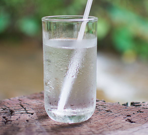 A glass full of water.