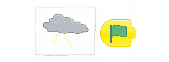 Sprite: storm cloud; code: green flag