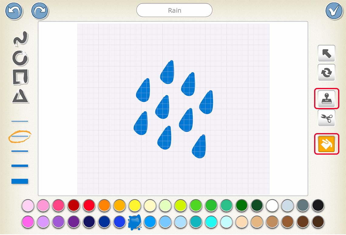 Water droplets drawn using the Editor tool in Scratch.