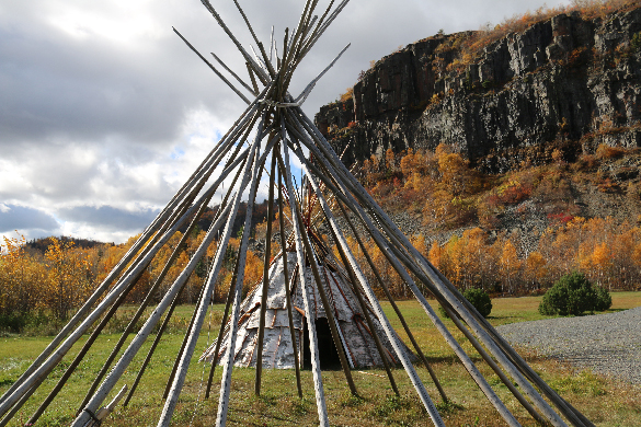 Traditional Ojibwe Teepee Wooden poles arranged in a cone shape.