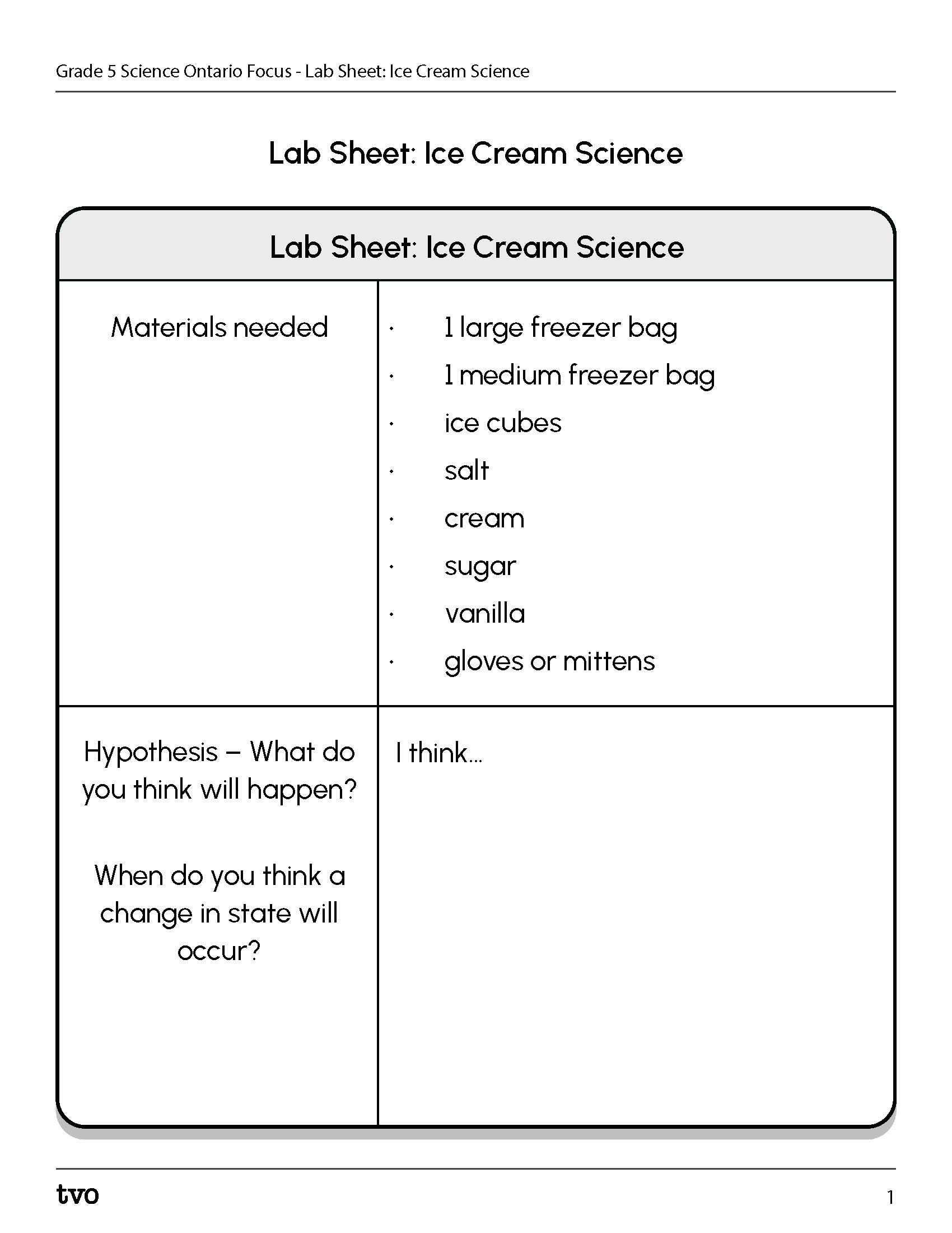 Lab Sheet: Ice CreamScience