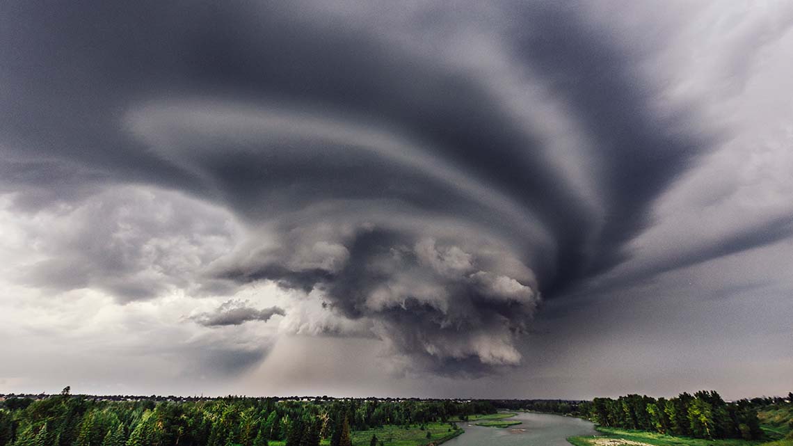 Dark clouds in a spiral shape.
