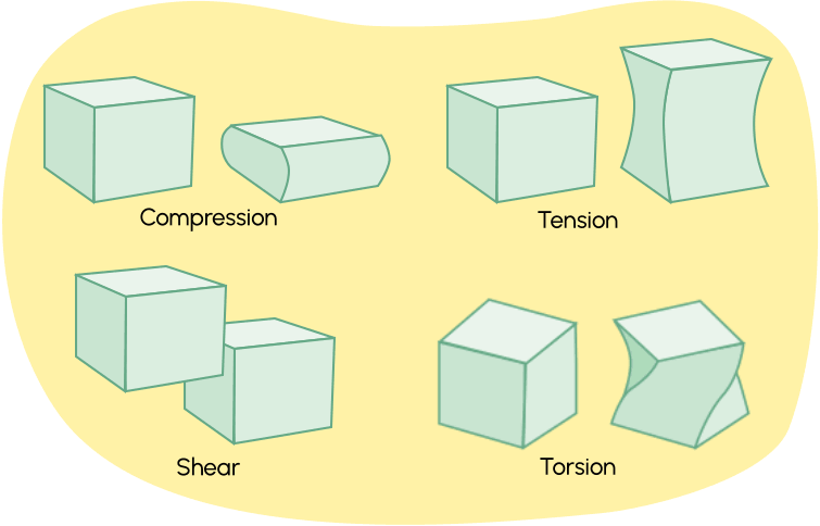 There are four internal forces which include compression, tension, shear and torsion.