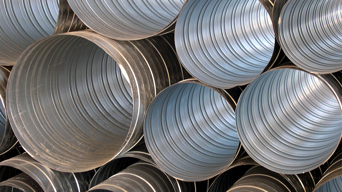 Large, shiny metal tubes.