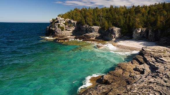 Lake Huron and Georgian Bay shoreline of the Bruce peninsula.