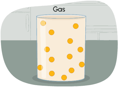 Gas particles moving around a container.