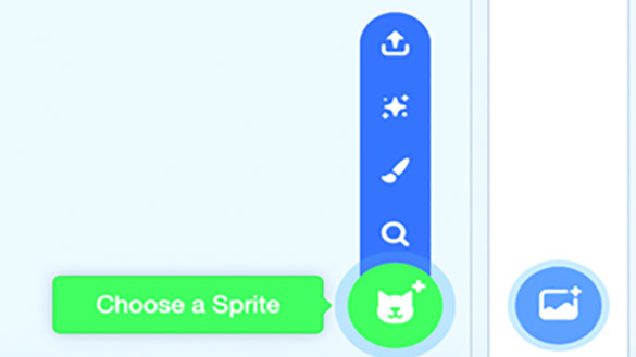 When the cat with the plus sign is pressed, it reveals four options to create a Sprite.