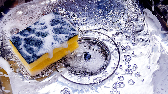 Sink Detergent drains into a sink indoors.