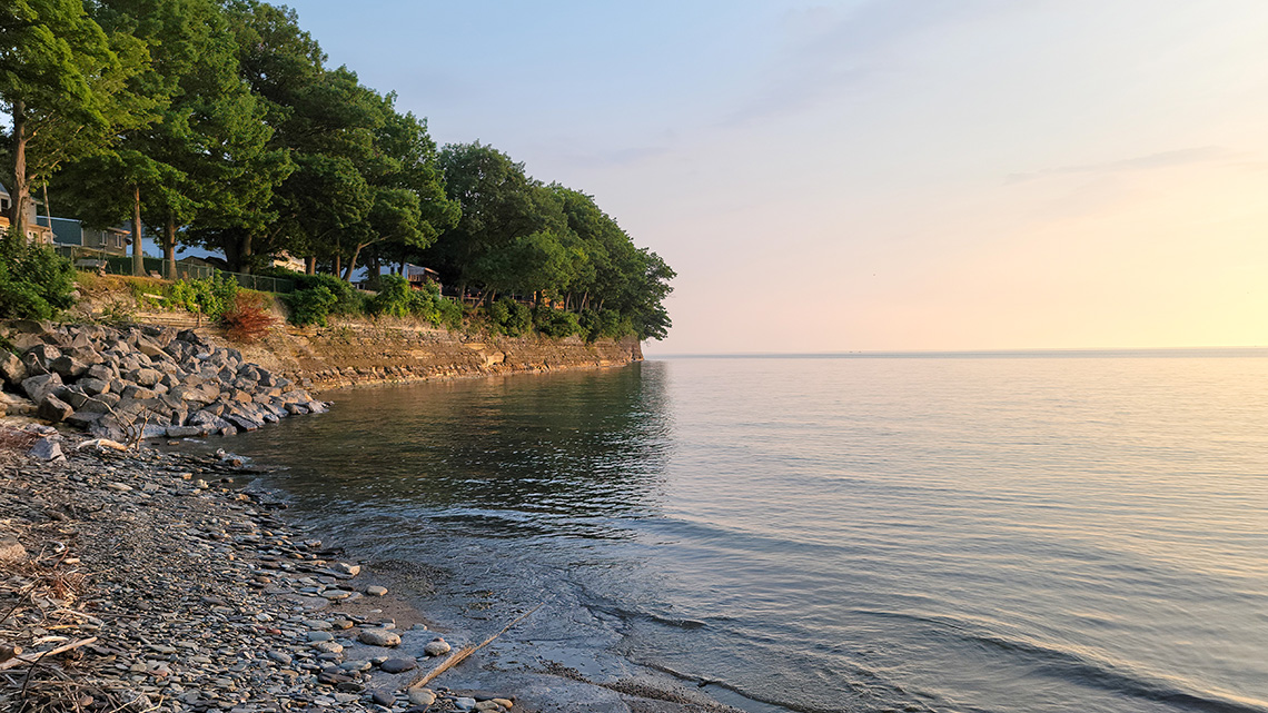Rocky shore beach along Lake Erie