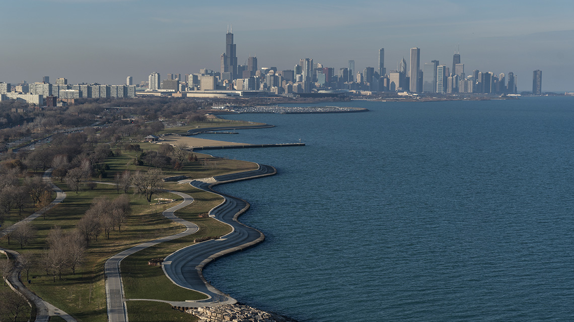 Lake Michigan with Chicago in the distance