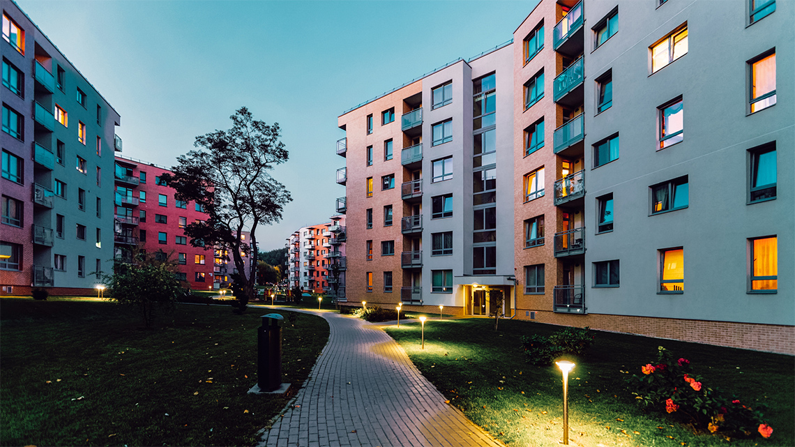 Neighbourhood apartment buildings facing each other.