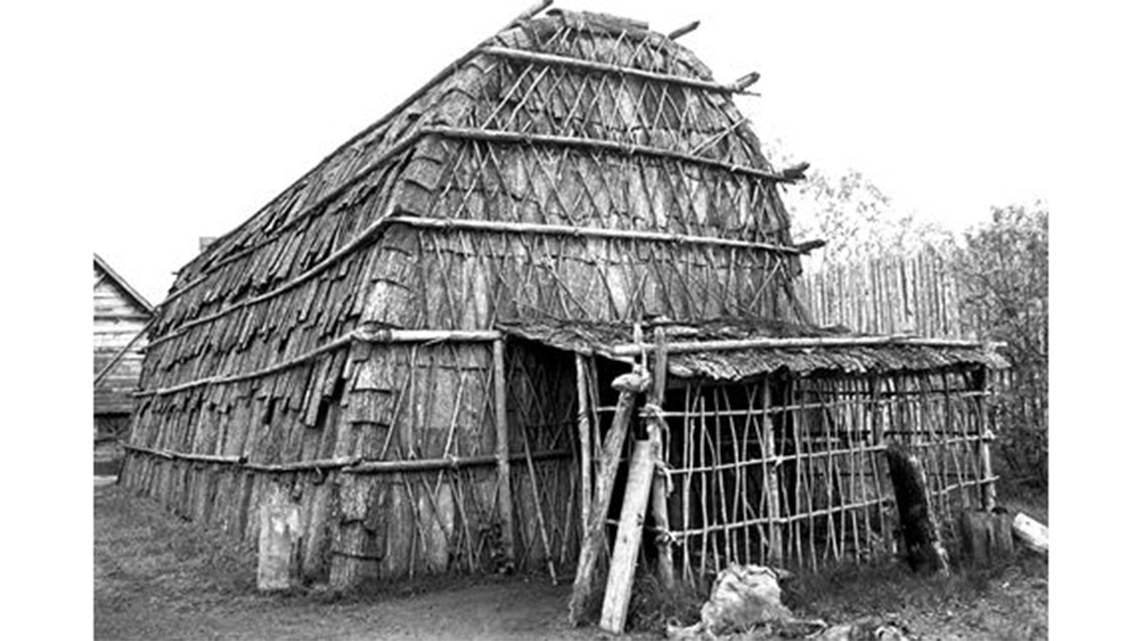 Longhouse This image shows a Huron-Wendat shows a reconstructed longhouse at Ste-Marie Among the Hurons.