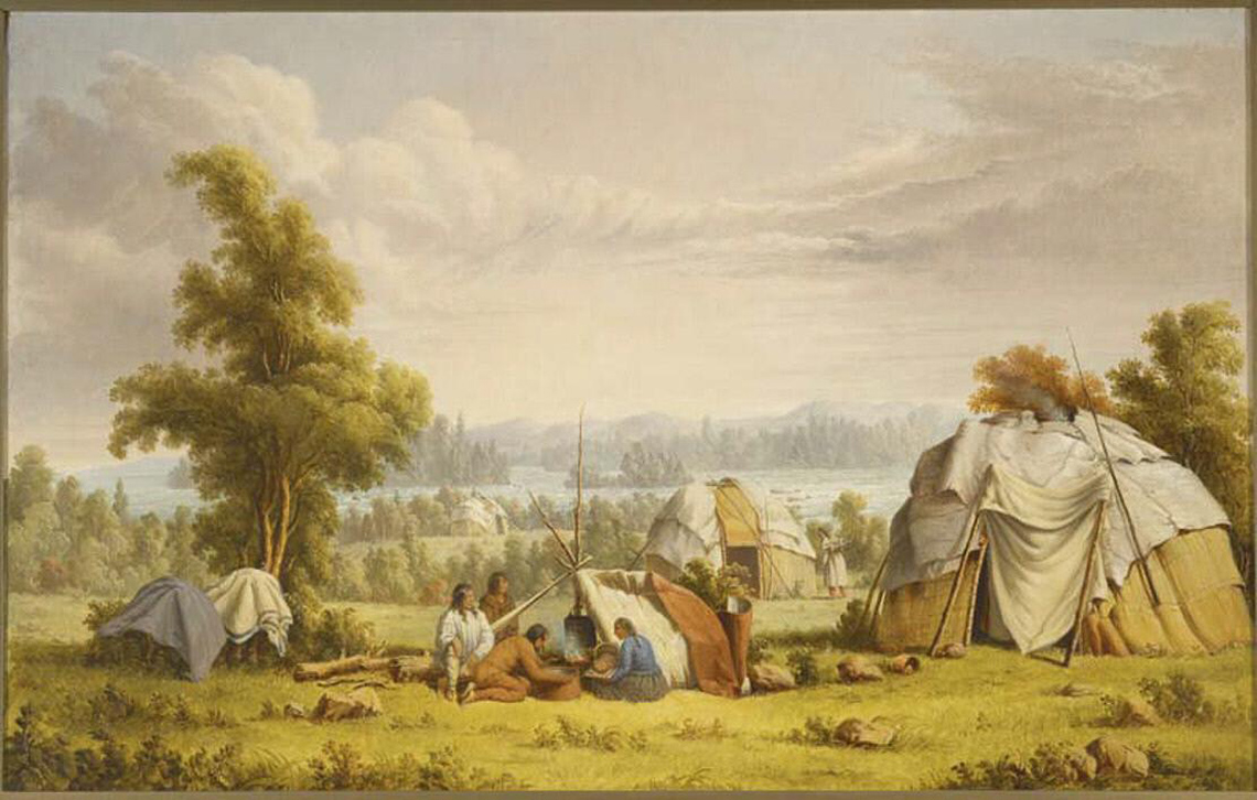 This is an image of an Ojibwe Village.