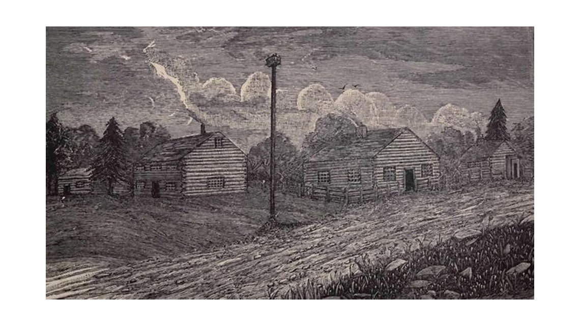 Sketch of the Mississauga of the Credit First Nations’ village in 1827 located in Upper Canada.