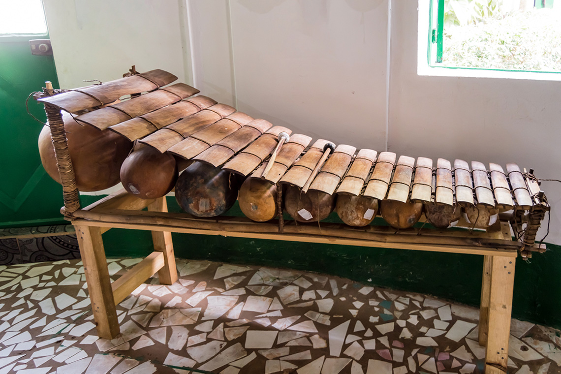 A Balafon, which is a percussion instrument made out of wood that resembles a xylophone.