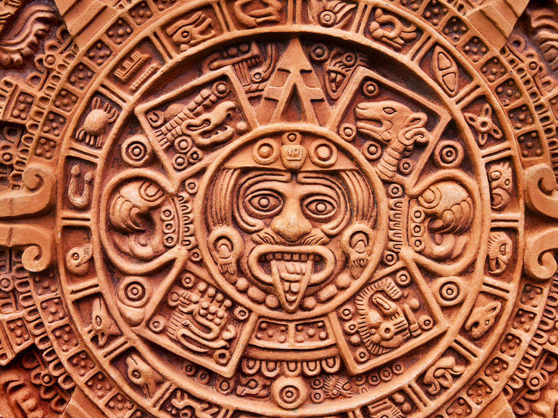 Close up view of Aztec ceramic tile design.