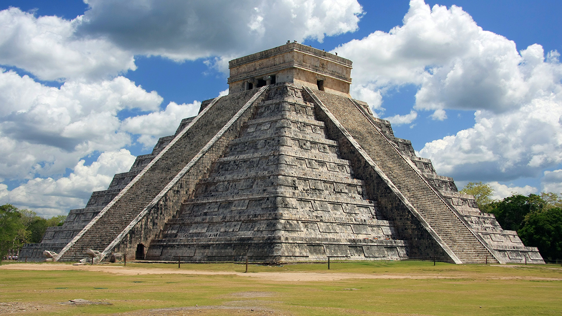Chichen Itza, Mexico Mayan pyramid in Mexico, Chichen Itza, with many steps leading to the pyramid’s flat top.