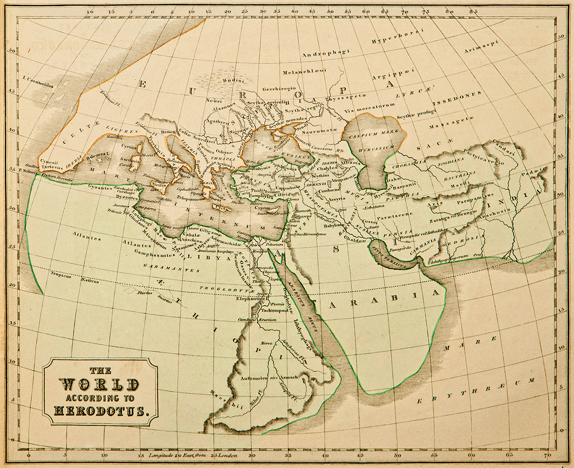 Ancient Greek Map of the world by Herodotus in 450 BCE.