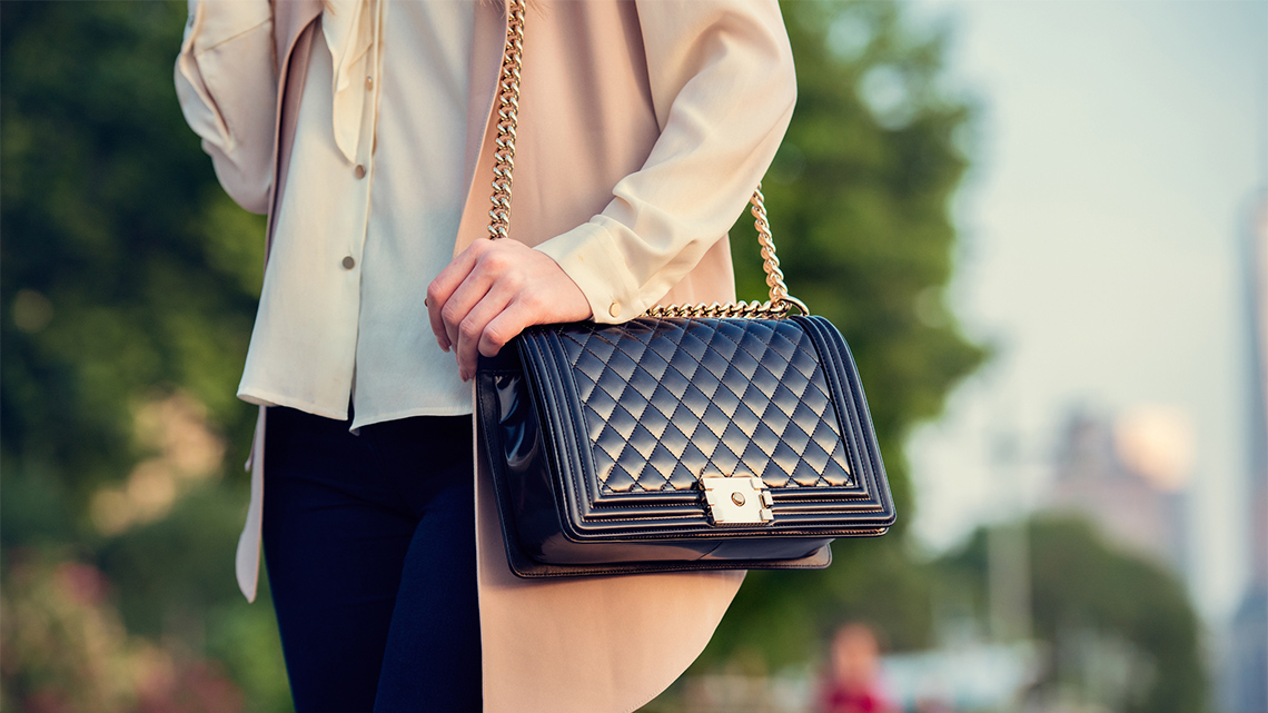 A person holding a luxury handbag.