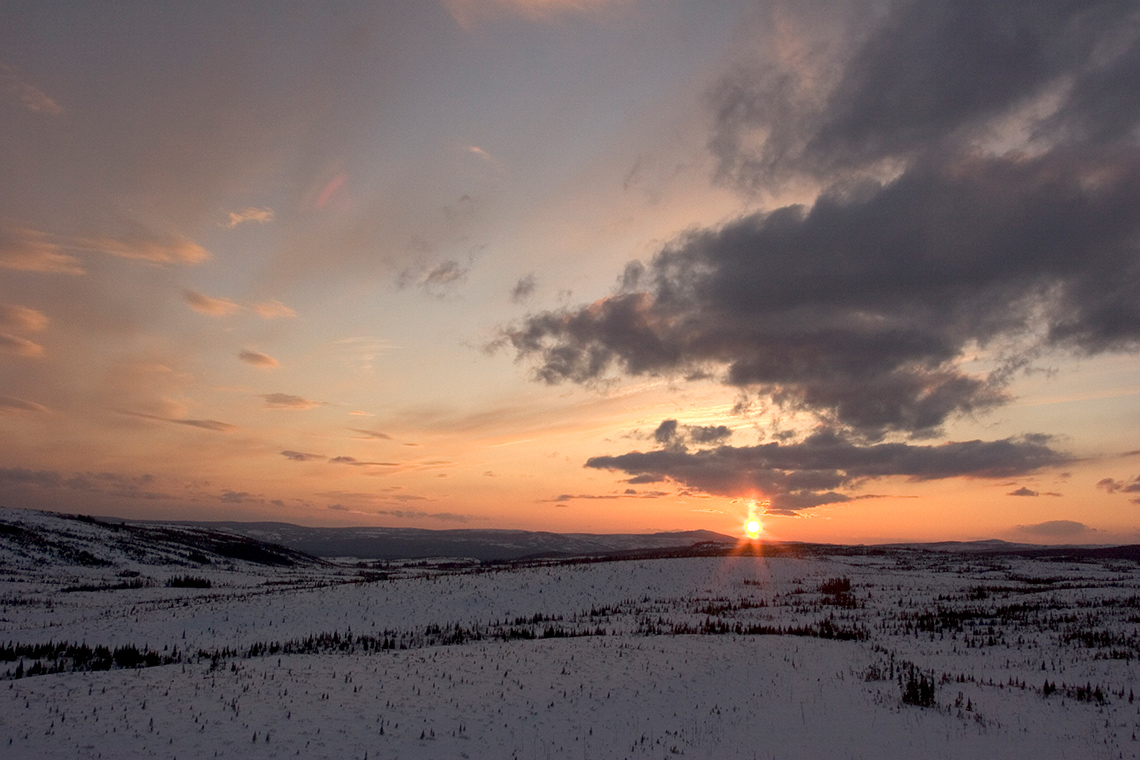 A sunset on a winter landscape in Labrador