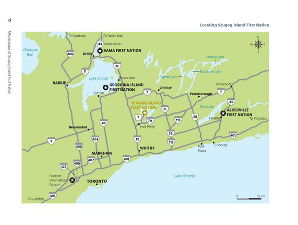 This map shows where the Scugog Island First Nation is located.