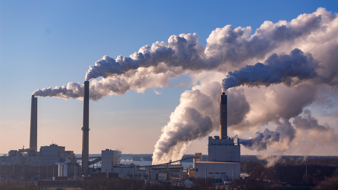 Three factories putting pollution into the air